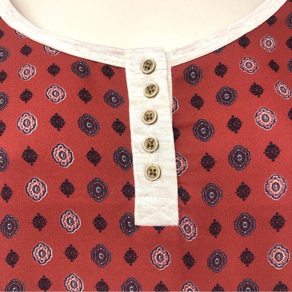 Rewind Boho Inspired Red White Blue Scoop Neck Roll sleeve Mixed Media Top - Picture 7 of 16